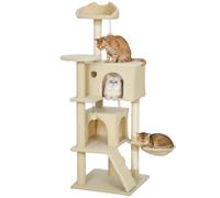 PawHut Arbre à Chat, Hauteur 140 cm Arbre à Chat avec 2 cavités, Panier, hamac, 2 balles, lit pour avec Motif de, Arbre à avec Troncs en sisal, Peluche, pour 1-3 Chats de Moins de 5