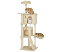 PawHut Arbre à Chat, Hauteur 160 cm Arbre à Chat avec 2 cavités, Panier, hamac, 2 balles, lit pour avec Motif de, Arbre à avec Troncs en sisal, Peluche, pour 1-3 Chats de Moins de 5