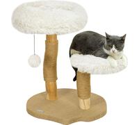 PawHut Arbre à chat hauteur 61,5 cm Arbre à chat avec balle de jeu, lits, tour pour chats avec planche à griffer, pour chats de moins de 5 kg, bois de poirier, blanc