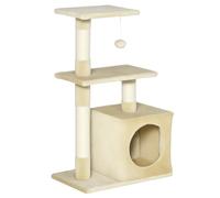 PawHut Arbre à Chat Hauteur 81,5 cm Tour de Jeux pour Chats avec poteaux en sisal, 2 Plates-Formes, Niche, Balle, Tissu Peluche, Multi-Niveaux idéal pour Chat 4,5 kg, Beige