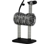 PawHut Arbre à chat, hauteur 93 cm, arbre à chat en design zèbre, arbre à grimper avec tunnel pour chat, arbre à chat avec poteau en jute, arbre de jeu, meuble pour chats, noir+blanc