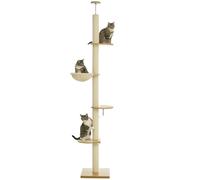 PawHut Arbre à chat hauteur plafond 230-250cm, Chêne+Blanc crème