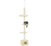 PawHut Arbre à chat réglable 230-260 cm 4 niveaux niche peluche beige