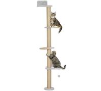 PawHut Arbre à chat mural à 5 niveaux, griffoir pour chats étroit avec boule de jouet et grattoirs en sisal 48 x 21 x 180 cm, gris clair
