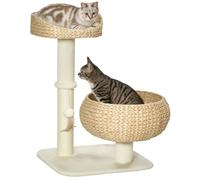 Arbre à chat griffoir 2 niveaux hauteur 72 cm poteau sisal avec niche et plate-forme 1 balle suspendue beige