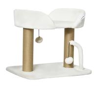 PawHut Arbre à Chat grattoir Design avec Jeu 2 Pompons Suspendus 2 poteaux sisal + Plateforme Peluche - 48 x 38 x 42 cm - sisal Beige