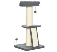 Pawhut Arbre à chat 3 griffoirs tronc sisal panier plateforme 2 boules peluche 92 cm gris
