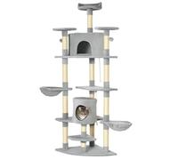 PawHut Arbre à Chat XXL Arbre à Grimper pour Chat Hauteur 200 cm Multi-équipements griffoirs 6 Plate-Formes 2 niches hamacs Jouet Suspendu Gris