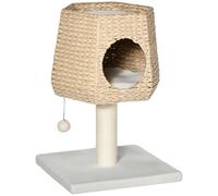 PawHut Arbre à chat Petit arbre à chat Accessoire Chat Hauteur 66 cm Tour Escalateur de chat avec tête de joins Lit supérieur Coussins Poteau Grattoir de Sisal et Boule Pendentif Crème et Naturel