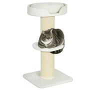 PawHut Arbre à Chat, Poteau à griffer pour Chat, Tissu Bouclette, Centre d'activités, 2 Plate-Formes, Hauteur 91 cm, crème