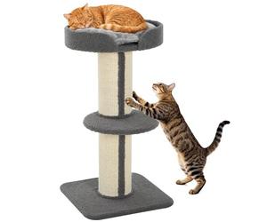 PawHut Arbre à Chat, Poteau à griffer pour Chat, Tissu Bouclette, Centre d'activités, 2 Plate-Formes, Hauteur 91 cm, Gris