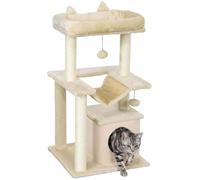 PawHut Arbre à Chat poteaux griffer sisal perchoir 90cm Beige | Tour à chat, condo, hamac, 2 jouets suspendus