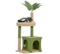 PawHut Arbre à Chat, Tour de Jeux pour Chat, 98 cm, avec Niche, lit, griffoirs, 2 balles de Jeu et Feuilles artificielles, Vert