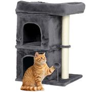 PawHut Arbre à Chat, Tour de Jeux pour Chat, Grande Plateforme, 2 niches et Balle en Peluche, griffoirs en sisal, plusieux Niveaux, Convient aux Chats jusqu'à 7 kg, 45 x 40 x 66 cm, Gris foncé