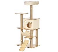 PawHut Arbre à chat tour de jeux pour chat, platesformes, niche, lit, hamac, échelle et griffoirs en jute 60x40x130cm jaune