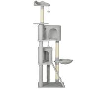 PawHut Arbre à chat tour de jeux pour chat, platesformes, niches, lit, hamac, échelle et griffoirs en sisal 56x56x180cm gris