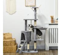 PawHut Arbre à chat tour de jeux pour chats avec griffoirs, plates-formes, échelle, hamac, 50 x 35 x 134,2 cm gris foncé