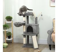 PawHut Arbre à chat tour de jeux pour chats griffoirs et tapis en sisal, plate-forme, niche, hamac, 40,5 x 40,5 x 103 cm, gris