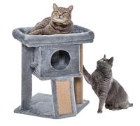 PawHut Arbre à chat, tour de jeux 57 cm, griffoir en jute, niche, plateforme, balle, gris clair