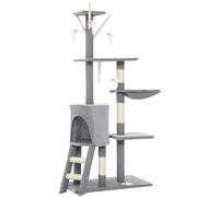 PawHut Arbre à Chat Tour de Jeux pour Chats Stable Multi-Niveaux avec Niche 3 Plate-Formes Hamac 60x35x134cm Gris