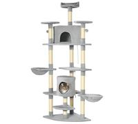 PawHut Arbre à Chat XXL Arbre à Grimper pour Chat Hauteur 200 cm Multi-équipements griffoirs 6 Plate-Formes 2 niches hamacs Jouet Suspendu Gris
