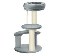 PawHut Arbre à Chats 2 griffoirs grattoirs sisal Naturel 3 Plateformes Corde à Grimper dim. Ø 40 x 65H cm Peluche Haute densité 500 g/m² Gris