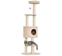 Pawhut Arbre à chats 148 cm avec griffoir, niche et poteaux en peluche haute densité Beige