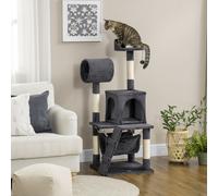 PawHut Arbre à Chats avec Griffoir pour Chats, Maison pour Chats, Hamac, Lit, Tunnel et Balle, 48x48x125 cm, Gris Foncé