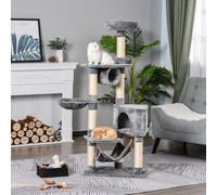 Pawhut Arbre à chats centre d'activités niche hamac plateformes griffoirs sisal naturel peluche courte 60 x 40 x 154 cm gris clair