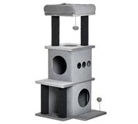PawHut Arbre à Chats Design Cosy Chic Multi-équipements Centre d'activités niches Plateformes lit Jeu Boule feutres Amovibles lavables Panneaux de Particules Peluche Courte 48 x 48 x 100 cm Gris