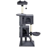 PawHut Arbre à Chats Haut 140 cm avec 2 Maisons, Lit et Hamac pour 2-3 Chats, Revêtement Peluche, Gris