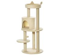 PawHut Arbre à chats multi-équipements: griffoirs, niche, boule suspendue, Ø48 x104 H cm crème