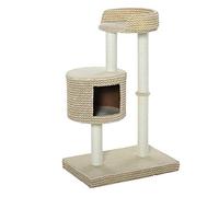 PawHut Arbre à chats style cosy chic griffoirs jute naturelle niche plateforme peluche courte bicolore beige café