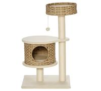 PawHut Arbre à gratter 95cm, Grotte pour Chat, Jusqu'à 5kg, Naturel+Beige | Tour pour chat, balle de jeu, troncs en sisal, grande plateforme, poteau à gratter multi-niveaux, arbre à grimper.
