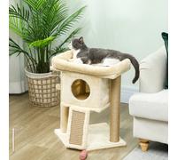 PawHut Arbre à gratter avec tapis de grattage en jute, plateforme de repos, balle de jeu, maison pour chats, Beige, 40 x 40 x 57 cm