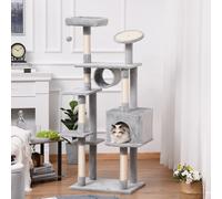 PawHut Arbre à gratter en colonne de 165cm avec griffoir et plates-formes pour chatons et chats adultes jusqu'à 4.5kg, Gris, 60x50x165cm