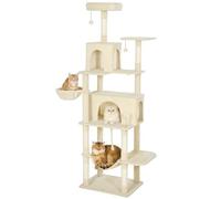 PawHut Arbre à gratter pour Chat, Arbre à gratter pour Chat 202 cm, Tour d'escalade avec Plateformes, lit, grottes, poteaux en sisal, balles et Corde pour Jouer, Beige