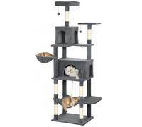 PawHut Arbre à gratter pour Chat, Arbre à gratter pour Chat 202 cm, Tour d'escalade avec Plateformes, lit, grottes, poteaux en sisal, balles et Corde pour Jouer, Gris foncé