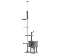 PawHut Arbre à gratter pour Chat Hauteur réglable 238-270 cm Tour pour Chat avec hamac Cave Rampe de Jeu Ball 60x40x270 cm Gris Clair