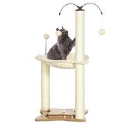 PawHut Arbre à gratter pour chat max 5kg avec hamac, boules de jeu et poteaux en sisal, MDF et tour en peluche pour chat, 53.5x53.5x90 cm, Beige