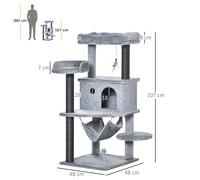 PawHut Arbre à gratter pour chats 48x48x107 cm Tour pour chats avec Caverne en Feutre Démontable Hamac Lits Plateformes Gris