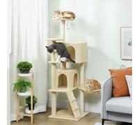 PawHut Arbre à griffer 160 cm Tour pour chat avec hamac, échelle, niche, 2 balles en peluche, troncs en sisal, 48 x 48 x 160 cm, Beige