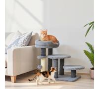 PawHut Arbre à griffer et escalier pour chat, base large, tissu en peluche, poteau à griffer en sisal, gris