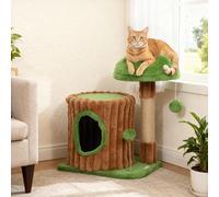 PawHut Arbre à Griffer pour Chats 53 cm Design Tronc avec Maisonnette Couchage Poteau en Jute Boules Marron et Vert