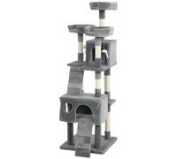 PawHut Arbre à Griffer pour Chats Arbre pour Chats 153 cm avec 2 Cabanes 3 Couchages 2 Rampes Poteaux en Sisal Souris Suspendues Gris