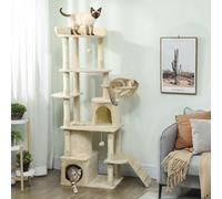 PawHut Arbre à griffer pour chats grand Hauteur 170 cm avec 7 poteaux 1 tunnel 3 plateformes 2 grottes 1 hamac Beige