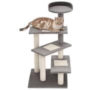 PawHut Arbre à Grimper Arbre de Jeu Arbre à Chat Escalier 5 Couches Beige Gris 48,5 x 48,5 x 100 cm (LxlxH)