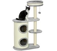 PawHut Arbre chat 100cm, Tonneau grattant et Balle, chats sous 5kg, Gris