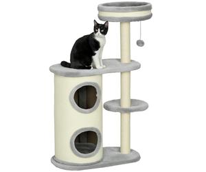 PawHut Arbre chat 100cm, Tonneau grattant et Balle, chats sous 5kg, Gris