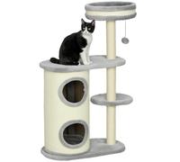 PawHut Arbre chat 100cm, Tonneau grattant et Balle, chats sous 5kg, Gris | Tour pour chat, poteaux en sisal, grande plateforme, arbre pour chat multi-niveaux avec coussin, arbre à grimper.